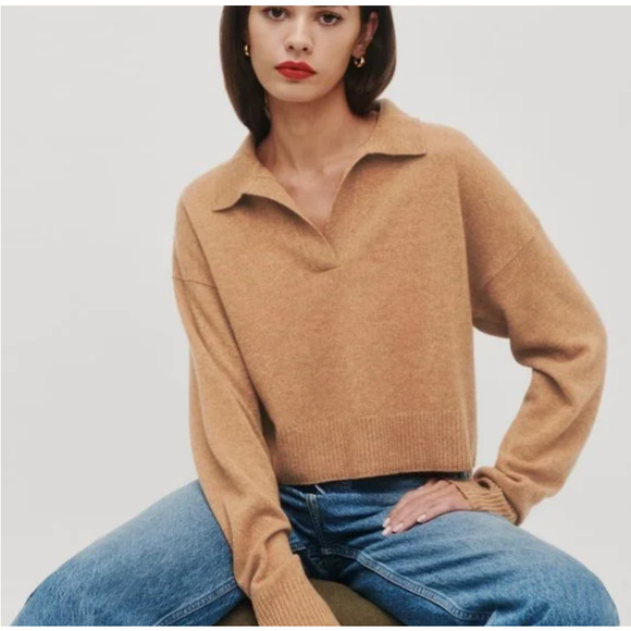 Reformation Sweaters - REFORMATION Cashmere Polo Sweater in Camel Size XL